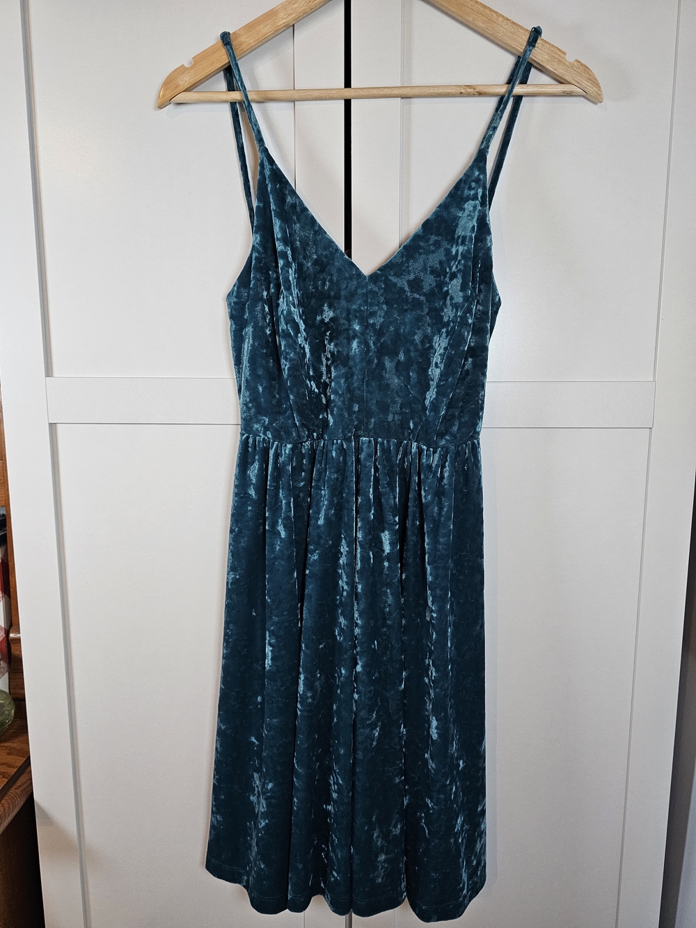 Wild Fable Teal Crushed Velvet Strappy Cross-Back Skater Mini Dress Size L